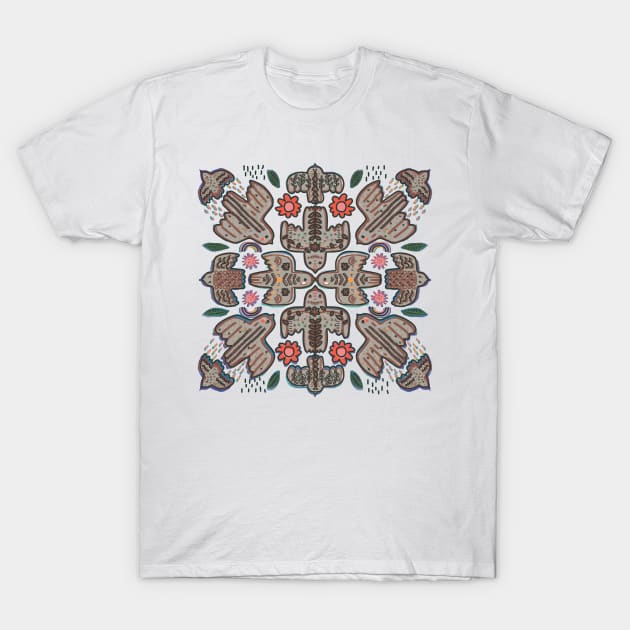 Birds, rainbows, flowers, the moon and stars tribal pattern T-Shirt by mariacaballer